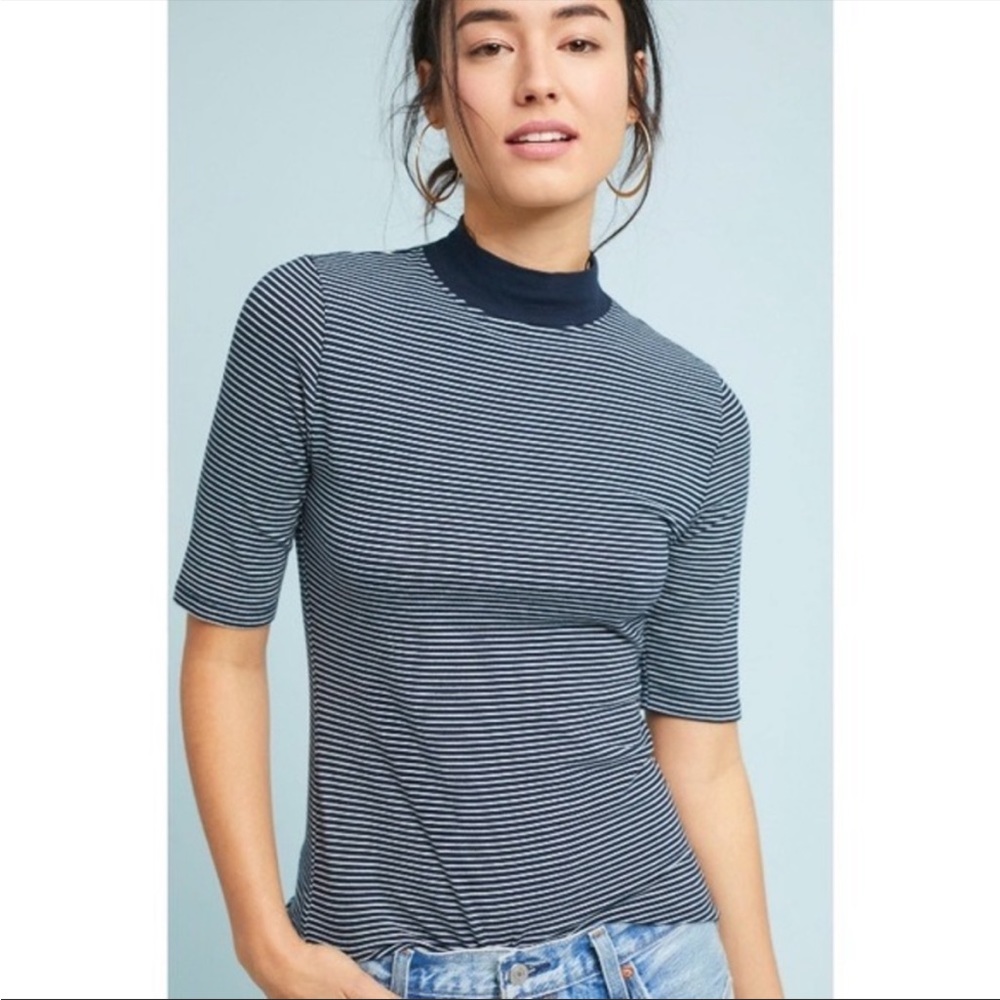 Anthropologie T.La navy striped mock neck tee
